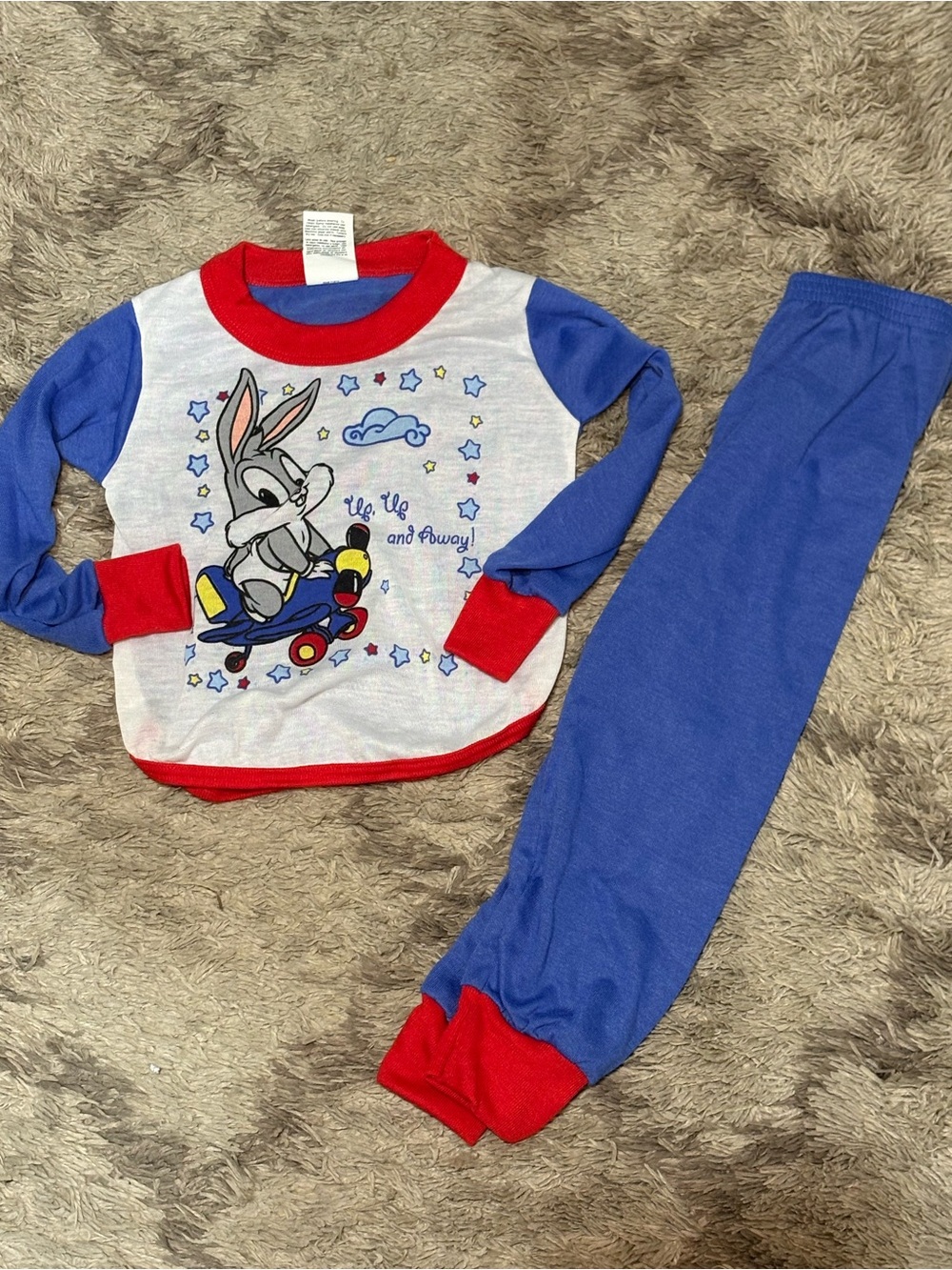 Vintage Looney Tunes 1998 Bugs Bunny Pajama Set Size 3T